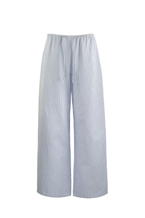 Blue and White Striped Wide-Leg Casual Drawstring Long Pants for Effortless Y2K Style