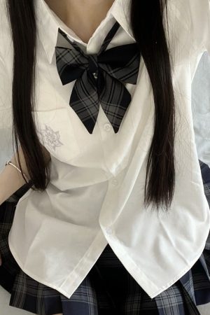 Blue Embroidered JK Uniform Short Sleeve Shirt for Women - Loose College Style Summer Top with Camellia Design