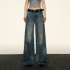 Blue Flared Denim Pants for Women - Summer High Street Straight-Leg Design, Loose Slimming Wide-Leg Style, Y2K Fashion Trend