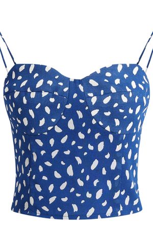 Blue Floral Camisole for Women - Slim Fit Versatile Style, 2025 Summer Trend, Perfect for Y2K and 90s Inspired Looks