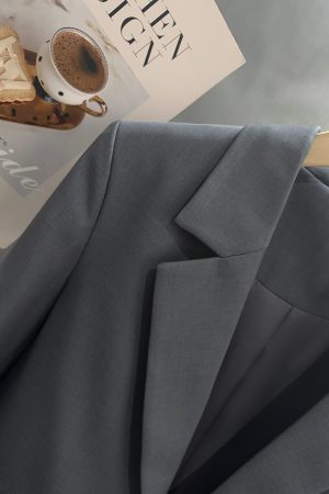 Blue-Gray Short Suit Jacket for Women - Trendy Spring Autumn Style for Petite Office Commuting - High-End Fashion 2025