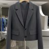 Blue-Gray Short Suit Jacket for Women - Trendy Spring Autumn Style for Petite Office Commuting - High-End Fashion 2025