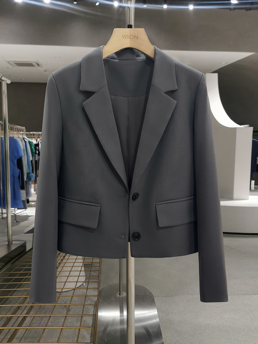 Blue-Gray Short Suit Jacket for Women - Trendy Spring Autumn Style for Petite Office Commuting - High-End Fashion 2025 Blue-Gray Short Suit Jacket for Women - Trendy Spring Autumn Style for Petite Office Commuting - High-End Fashion 2025