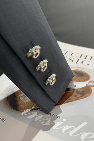 Blue-Gray Short Suit Jacket for Women - Trendy Spring Autumn Style for Petite Office Commuting - High-End Fashion 2025