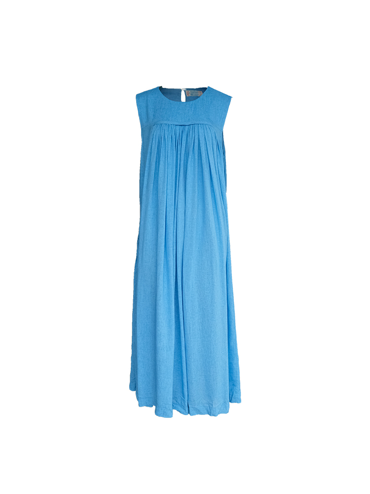 Blue Island Pink Makeup Retro Linen Vest Dress - Women's Summer Micro-Pleated A-Line Midi Dress, Vintage Style Fashion Blue Island Pink Makeup Retro Linen Vest Dress - Women's Summer Micro-Pleated A-Line Midi Dress, Vintage Style Fashion