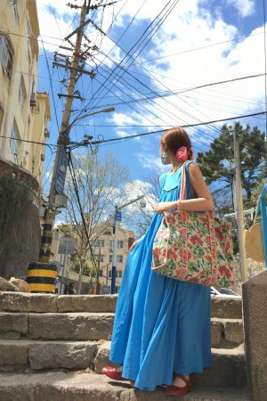 Blue Island Pink Makeup Retro Linen Vest Dress - Women's Summer Micro-Pleated A-Line Midi Dress, Vintage Style Fashion