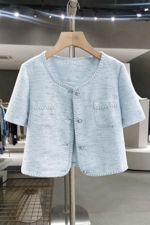 Blue Lightweight Chanel-Style Blazer for Women - Stylish Summer Top from 2025 Collection, Gentle and Youthful Design