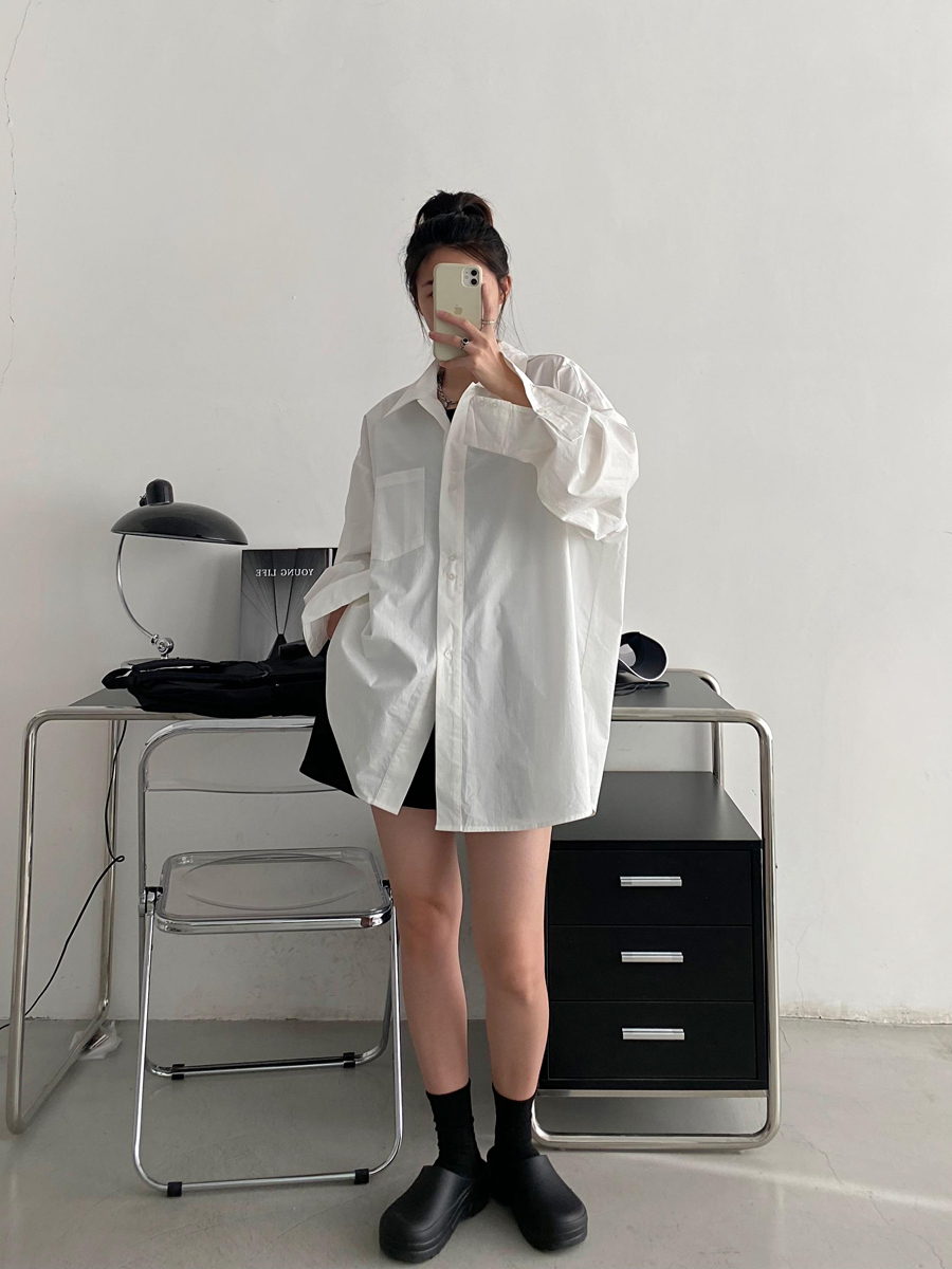 Blue Long Sleeve Shirt for Women - Thin Korean Style Blouse, Loose Casual Spring Autumn Top with Sun Grapefruit Design Blue Long Sleeve Shirt for Women - Thin Korean Style Blouse, Loose Casual Spring Autumn Top with Sun Grapefruit Design