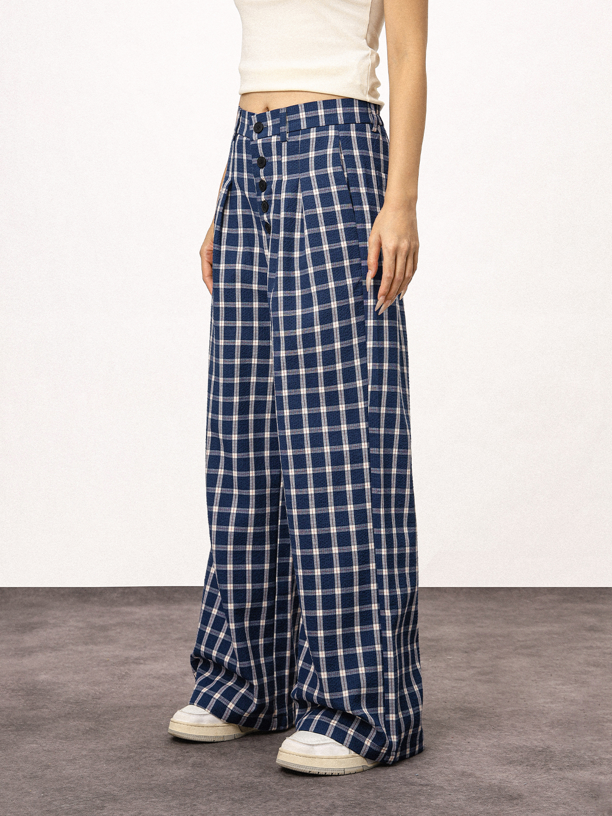 Blue Plaid Straight Leg Pants for Women - Summer Loose Fit BF Style Inspired by Captain Zhao Lusi Blue Plaid Straight Leg Pants for Women - Summer Loose Fit BF Style Inspired by Captain Zhao Lusi