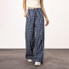 Blue Plaid Straight Leg Pants for Women - Summer Loose Fit BF Style Inspired by Captain Zhao Lusi