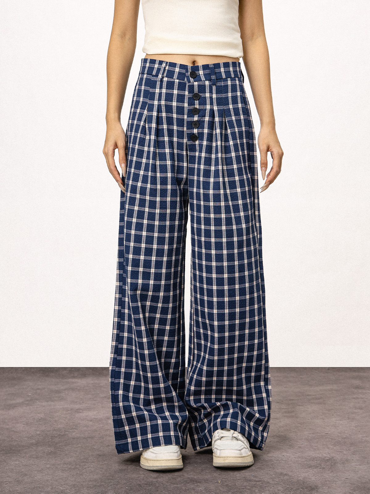 Blue Plaid Straight Leg Pants for Women - Summer Loose Fit BF Style Inspired by Captain Zhao Lusi Blue Plaid Straight Leg Pants for Women - Summer Loose Fit BF Style Inspired by Captain Zhao Lusi