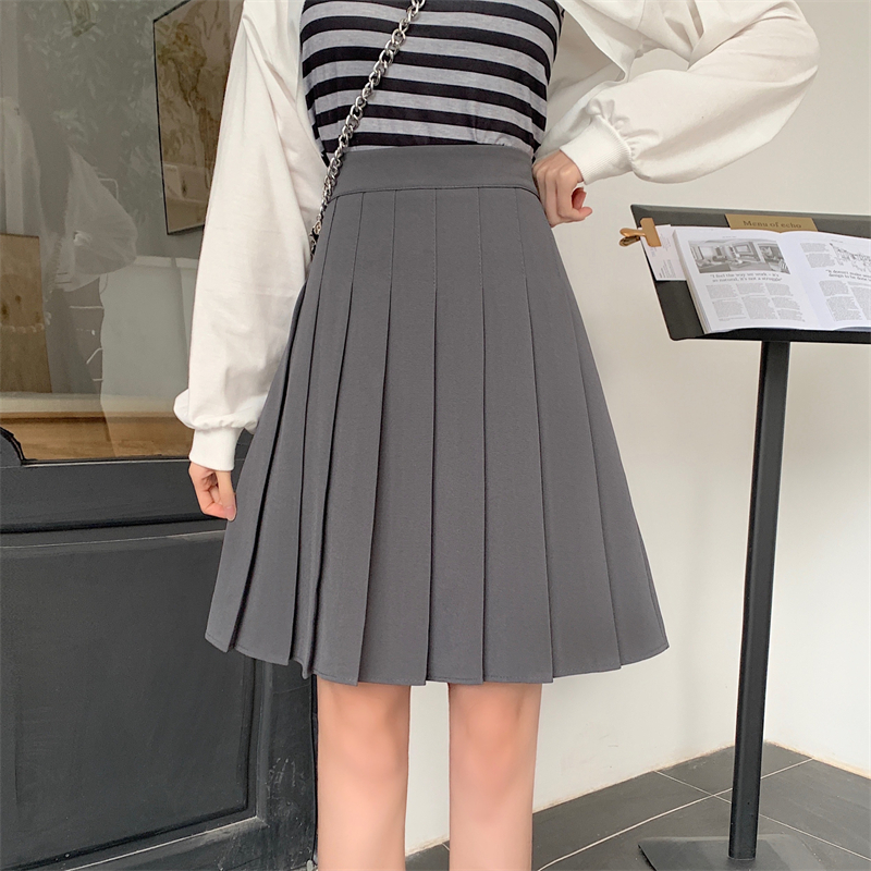 Blue Pleated Mid-Length A-Line Skirt for Spring and Summer, High-Waisted, Hip-Covering, Slimming JK Style Umbrella Skirt Blue Pleated Mid-Length A-Line Skirt for Spring and Summer, High-Waisted, Hip-Covering, Slimming JK Style Umbrella Skirt