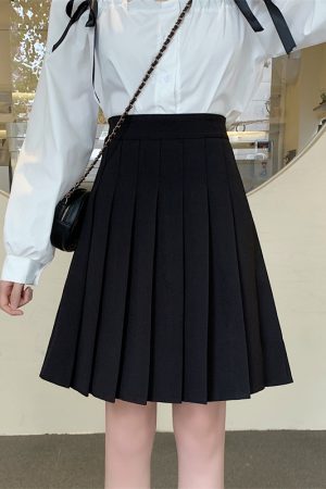 Blue Pleated Mid-Length A-Line Skirt for Spring and Summer, High-Waisted, Hip-Covering, Slimming JK Style Umbrella Skirt