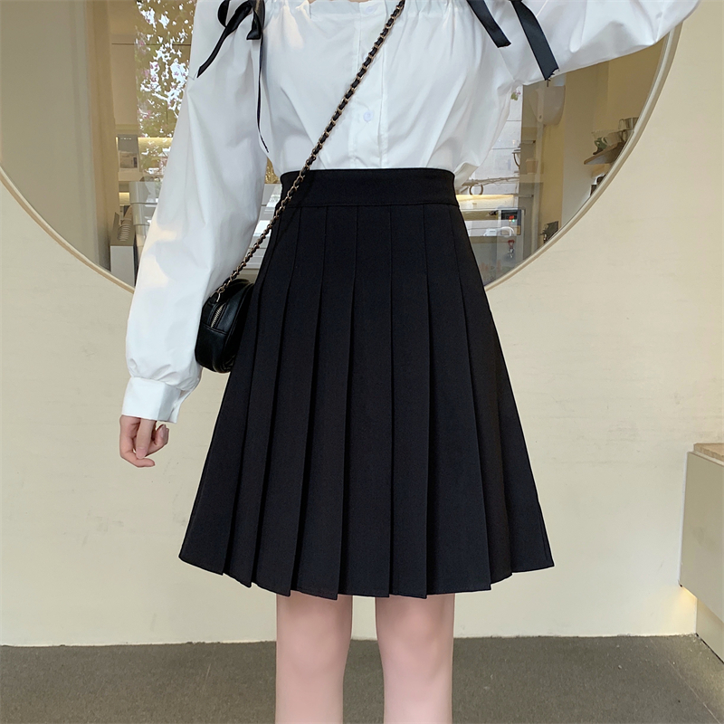 Blue Pleated Mid-Length A-Line Skirt for Spring and Summer, High-Waisted, Hip-Covering, Slimming JK Style Umbrella Skirt Blue Pleated Mid-Length A-Line Skirt for Spring and Summer, High-Waisted, Hip-Covering, Slimming JK Style Umbrella Skirt