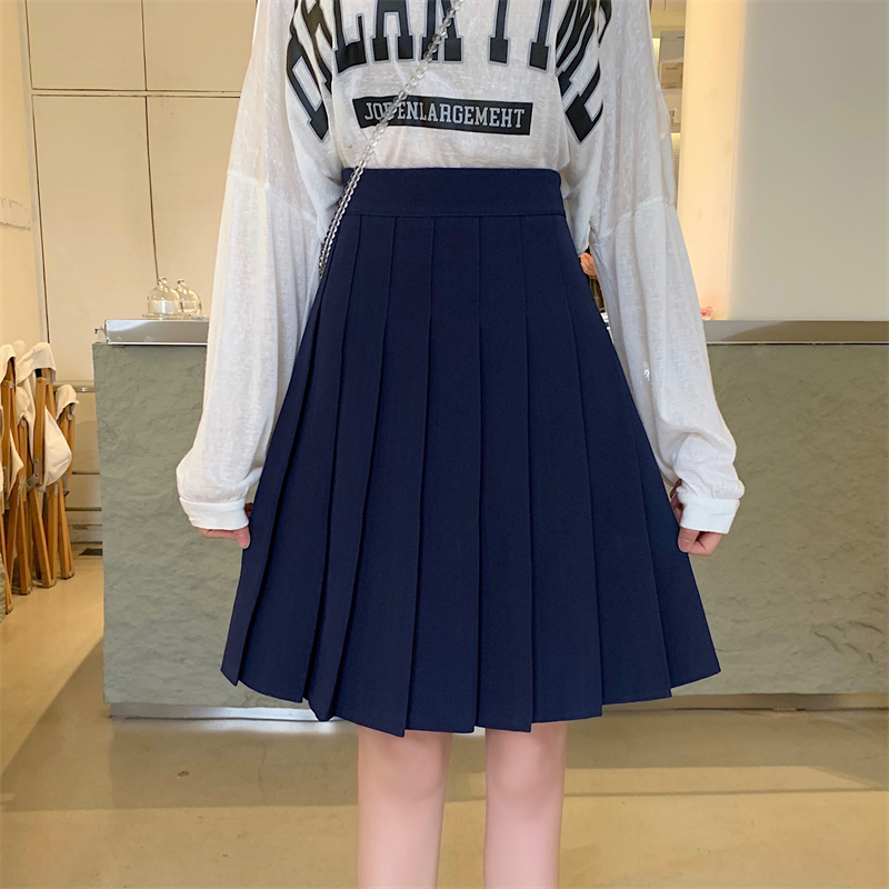 Blue Pleated Mid-Length A-Line Skirt for Spring and Summer, High-Waisted, Hip-Covering, Slimming JK Style Umbrella Skirt Blue Pleated Mid-Length A-Line Skirt for Spring and Summer, High-Waisted, Hip-Covering, Slimming JK Style Umbrella Skirt
