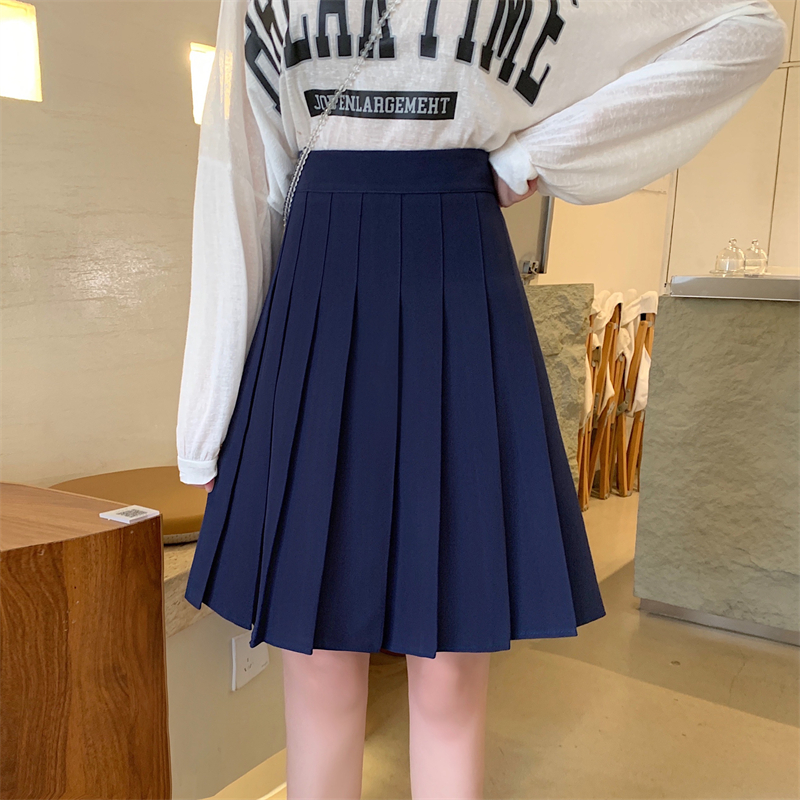 Blue Pleated Mid-Length A-Line Skirt for Spring and Summer, High-Waisted, Hip-Covering, Slimming JK Style Umbrella Skirt Blue Pleated Mid-Length A-Line Skirt for Spring and Summer, High-Waisted, Hip-Covering, Slimming JK Style Umbrella Skirt