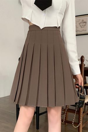 Blue Pleated Mid-Length A-Line Skirt for Spring and Summer, High-Waisted, Hip-Covering, Slimming JK Style Umbrella Skirt