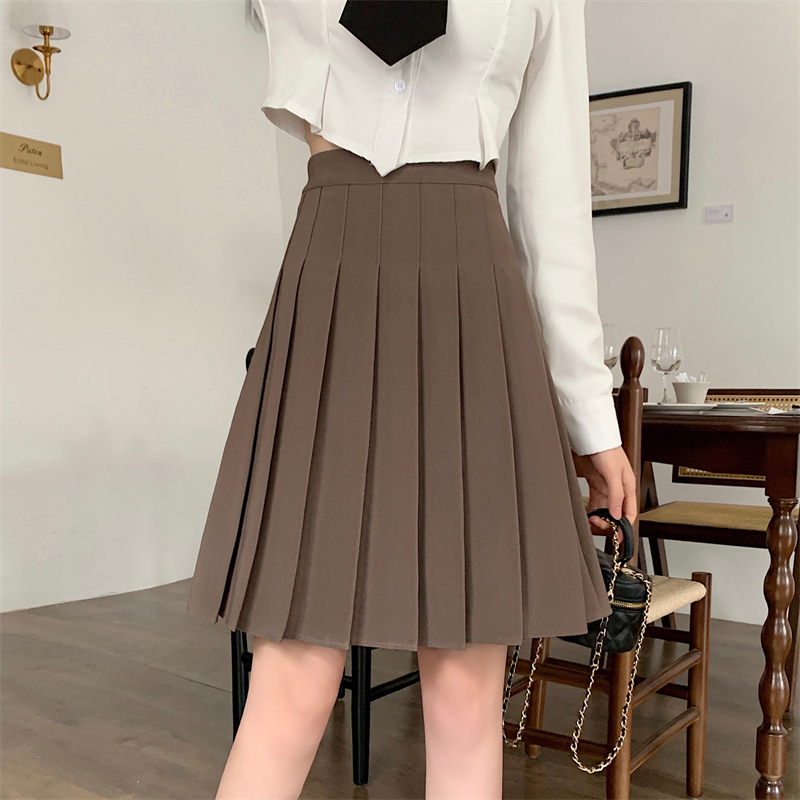 Blue Pleated Mid-Length A-Line Skirt for Spring and Summer, High-Waisted, Hip-Covering, Slimming JK Style Umbrella Skirt Blue Pleated Mid-Length A-Line Skirt for Spring and Summer, High-Waisted, Hip-Covering, Slimming JK Style Umbrella Skirt