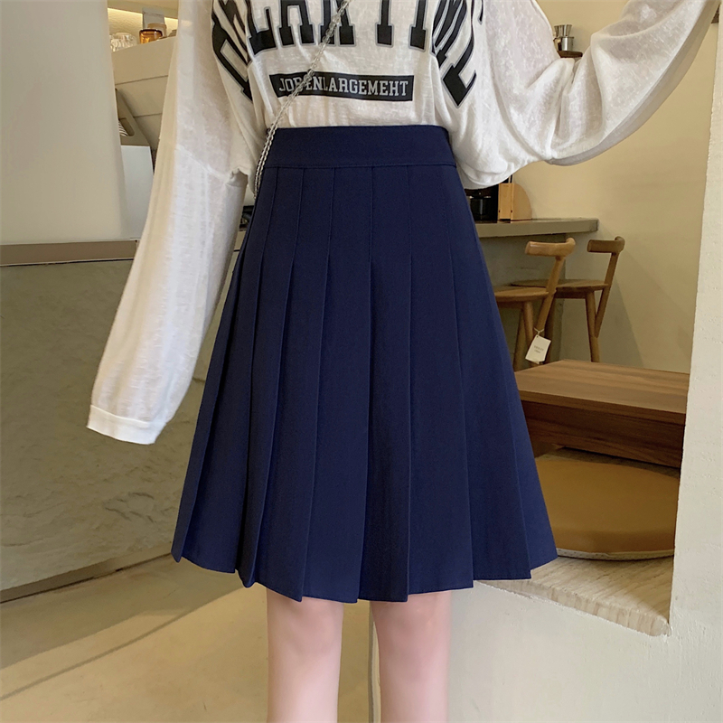 Blue Pleated Mid-Length A-Line Skirt for Spring and Summer, High-Waisted, Hip-Covering, Slimming JK Style Umbrella Skirt Blue Pleated Mid-Length A-Line Skirt for Spring and Summer, High-Waisted, Hip-Covering, Slimming JK Style Umbrella Skirt