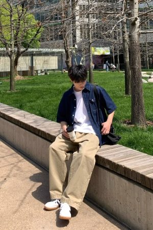 Blue Pocket Denim Short-Sleeve Shirt - American Retro Minimalist Style, Summer Loose Fit, Versatile Casual for Couples and Work