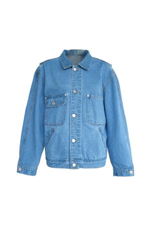 Blue Retro Embroidered Denim Jacket for Women - Vintage Style Loose Lapel Top for Spring Fashion