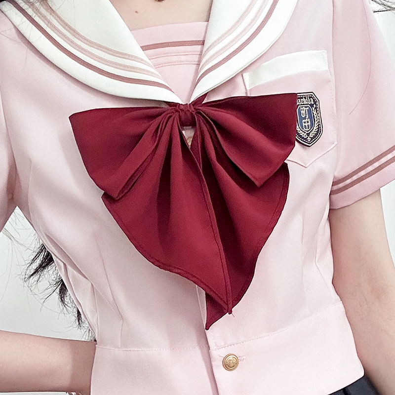 Blue Sailor Suit Women's College Style Waist-Defined Shirt - Japanese JK Uniform with Machida Pudding Bear Design for Summer Blue Sailor Suit Women's College Style Waist-Defined Shirt - Japanese JK Uniform with Machida Pudding Bear Design for Summer