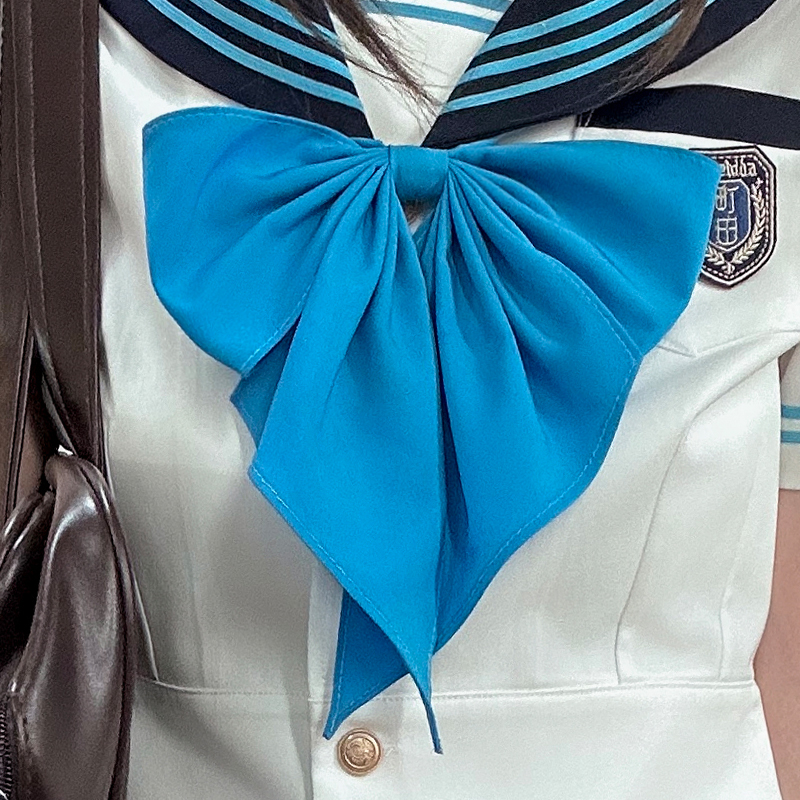 Blue Sailor Suit Women's College Style Waist-Defined Shirt - Japanese JK Uniform with Machida Pudding Bear Design for Summer Blue Sailor Suit Women's College Style Waist-Defined Shirt - Japanese JK Uniform with Machida Pudding Bear Design for Summer