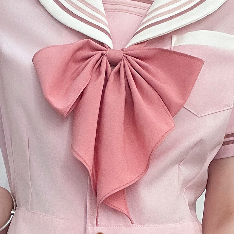 Blue Sailor Suit Women's College Style Waist-Defined Shirt - Japanese JK Uniform with Machida Pudding Bear Design for Summer Blue Sailor Suit Women's College Style Waist-Defined Shirt - Japanese JK Uniform with Machida Pudding Bear Design for Summer