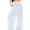 Blue Striped High Waist Slim Straight Leg Casual Pants for Women - Summer Fake Two-Piece Lazy Style Trousers