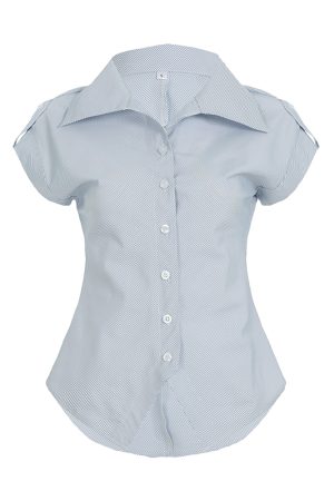 Blue Striped Short Sleeve Button-Up Cardigan Shirt for Women - Summer Waist-Defined French Style Top