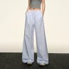Blue Striped Wide-Leg Pants for Women - Casual Summer Retro Style, Loose Fit, Slimming American 90s Fashion