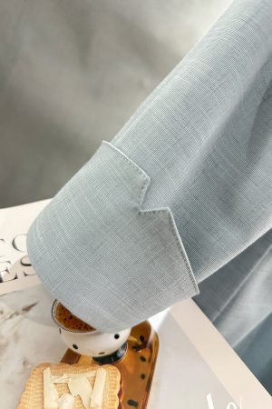 Blue Textured Blazer for Women - Minimalist Summer Style, Short Version, Trendy 2025 Fashion