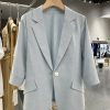 Blue Textured Blazer for Women - Minimalist Summer Style, Short Version, Trendy 2025 Fashion