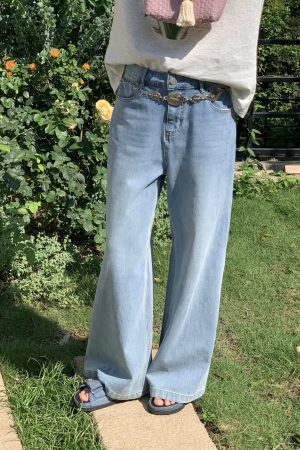Blue Tide Vintage Retro Washed High-Waisted Jeans for Women - Summer Loose Wide-Leg Long Pants, Y2K Style, 90s Inspired Fashion
