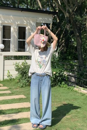 Blue Tide Vintage Retro Washed High-Waisted Jeans for Women - Summer Loose Wide-Leg Long Pants, Y2K Style, 90s Inspired Fashion