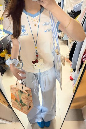 Blue Vertical Striped Wide-Leg Casual Pants for Women - Summer 2025 Loose Fit Draping Effect Walking Sports Pants