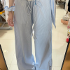 Blue Vertical Striped Wide-Leg Casual Pants for Women - Summer 2025 Loose Fit Draping Effect Walking Sports Pants