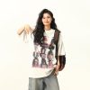 Blurred Portrait Print Vintage Floral Short Sleeve T-Shirt for Women - American Retro Style, Trendy Gray Tee