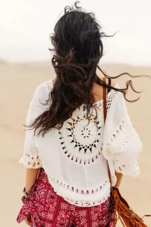 Bohemian Lightweight Sun Protection Top with Hollow Crochet Design for Women - Perfect Vacation Beachwear