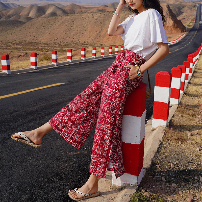 Bohemian Thai Beach Pants for Women, Summer Ethnic Travel Split Wide-Leg Trousers, Vacation Printed Wide-Leg Pants Bohemian Thai Beach Pants for Women, Summer Ethnic Travel Split Wide-Leg Trousers, Vacation Printed Wide-Leg Pants