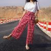 Bohemian Thai Beach Pants for Women, Summer Ethnic Travel Split Wide-Leg Trousers, Vacation Printed Wide-Leg Pants