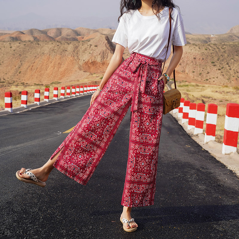 Bohemian Thai Beach Pants for Women, Summer Ethnic Travel Split Wide-Leg Trousers, Vacation Printed Wide-Leg Pants Bohemian Thai Beach Pants for Women, Summer Ethnic Travel Split Wide-Leg Trousers, Vacation Printed Wide-Leg Pants