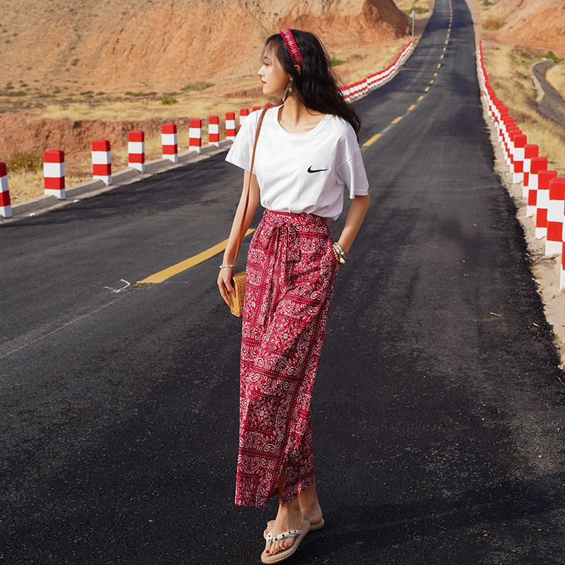 Bohemian Thai Beach Pants for Women, Summer Ethnic Travel Split Wide-Leg Trousers, Vacation Printed Wide-Leg Pants Bohemian Thai Beach Pants for Women, Summer Ethnic Travel Split Wide-Leg Trousers, Vacation Printed Wide-Leg Pants