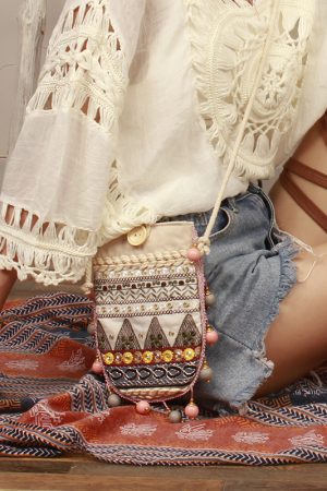 Bohemian Travel Backpack with Skirt Ethnic Design - Women's Crossbody Bag for Vacation Style and Phone Storage