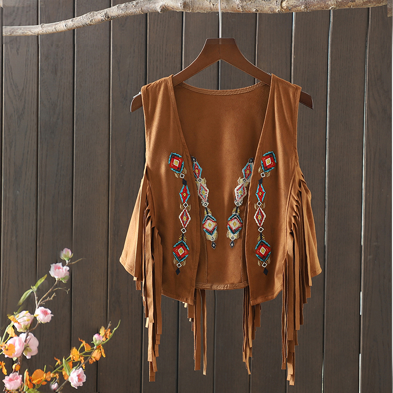 Bohemian Vintage Tassel Embroidered Vest Outerwear for Travel, Women's Short Tank Top, Perfect for Vacation and Summer Outfits Bohemian Vintage Tassel Embroidered Vest Outerwear for Travel, Women's Short Tank Top, Perfect for Vacation and Summer Outfits