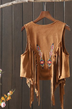 Bohemian Vintage Tassel Embroidered Vest Outerwear for Travel, Women's Short Tank Top, Perfect for Vacation and Summer Outfits