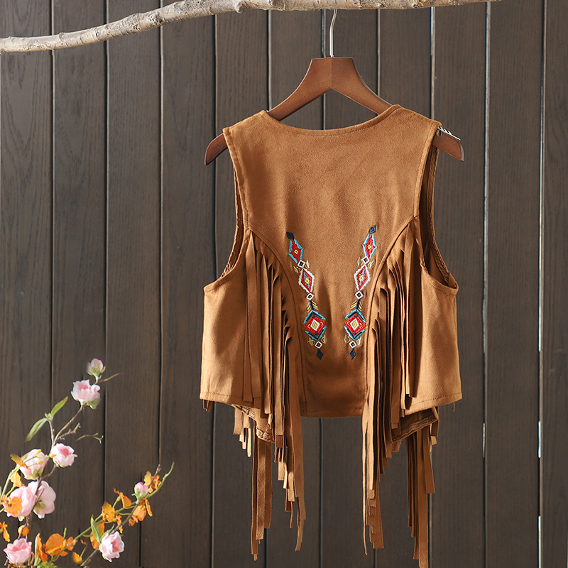 Bohemian Vintage Tassel Embroidered Vest Outerwear for Travel, Women's Short Tank Top, Perfect for Vacation and Summer Outfits Bohemian Vintage Tassel Embroidered Vest Outerwear for Travel, Women's Short Tank Top, Perfect for Vacation and Summer Outfits