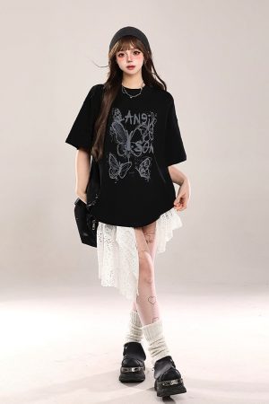 Bow Print Short-Sleeve T-Shirt for Women - Summer 2025 Loose Fit Lazy Style Top