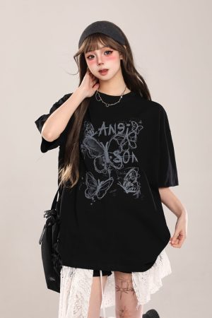 Bow Print Short-Sleeve T-Shirt for Women - Summer 2025 Loose Fit Lazy Style Top
