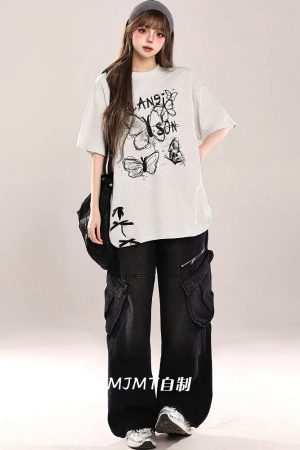 Bow Print Short-Sleeve T-Shirt for Women - Summer 2025 Loose Fit Lazy Style Top